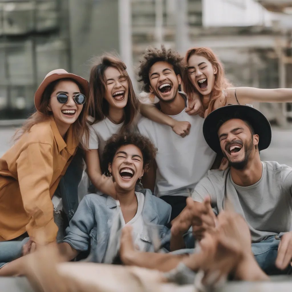 Nhóm bạn trẻ đang cười vui vẻ bên nhau