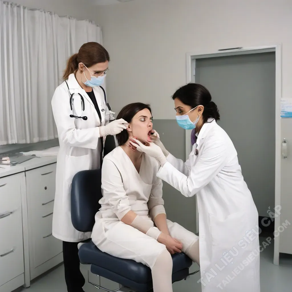 Bác sĩ đang kiểm tra vùng họng cho bệnh nhân