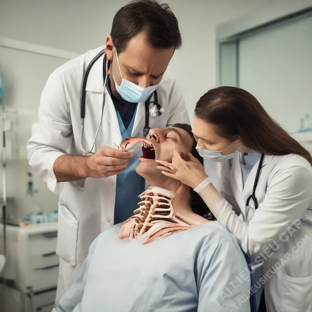Bác sĩ thăm khám cho bệnh nhân bị hóc xương cá