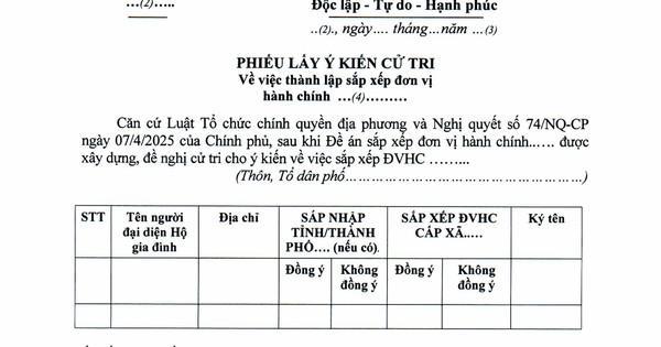 Phiếu lấy ý kiến cử tri về việc sáp nhập đơn vị hành chính cấp xã