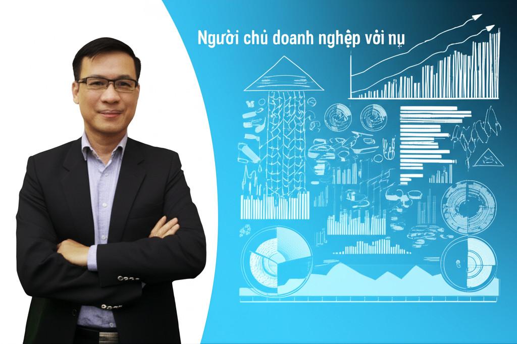 Hình ảnh người chủ doanh nghiệp đang đứng trước biểu đồ tăng trưởng, thể hiện sự thành công và phát triển.